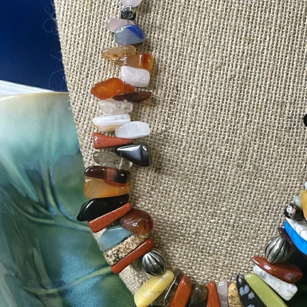 New Handcrafted Genuine Semi Precious Gemstone Necklace & Earrings 22”